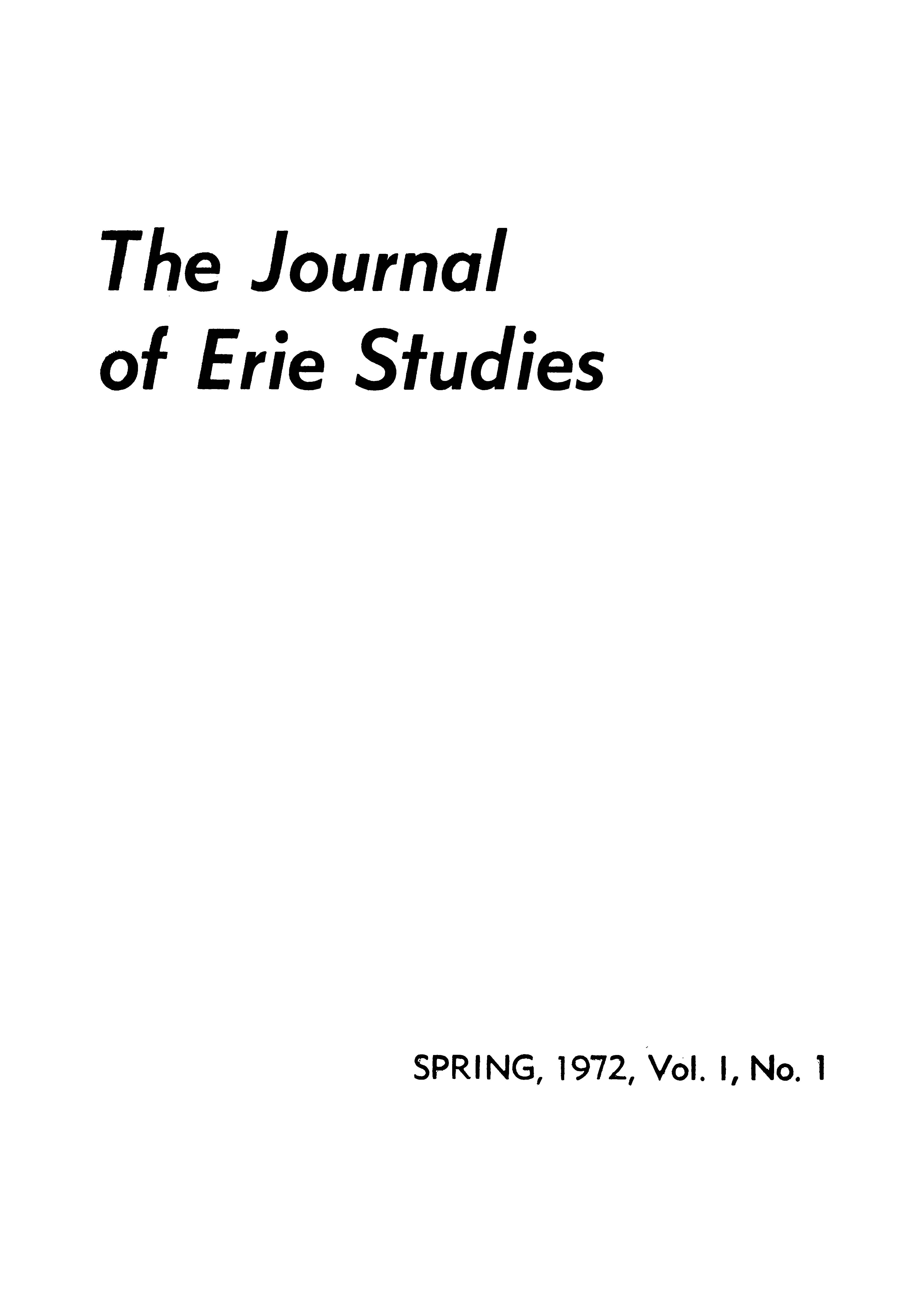 Cover of the spring 1972 issue of The Journal of Erie Studies.
