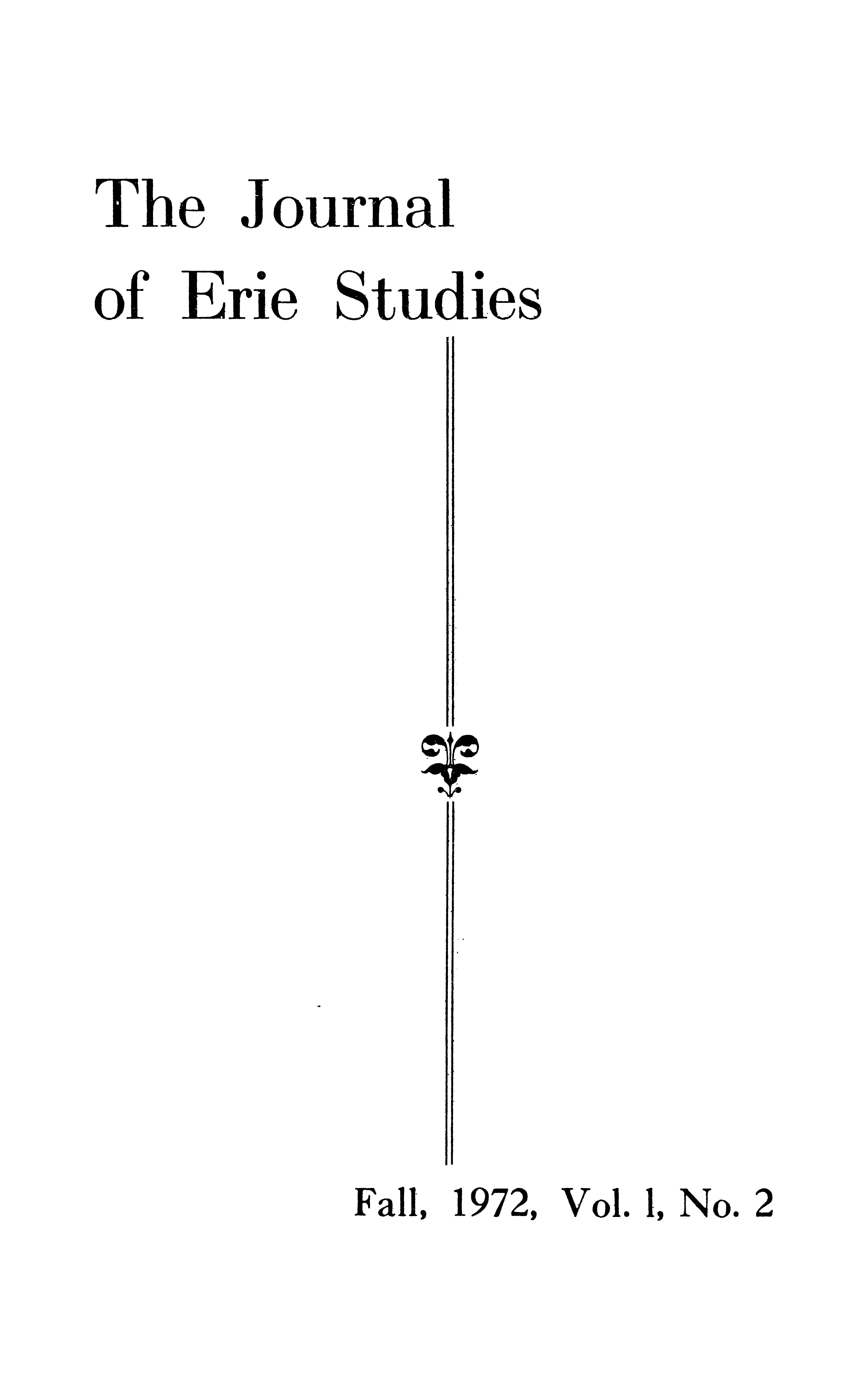 Cover of the fall 1972 issue of The Journal of Erie Studies.
