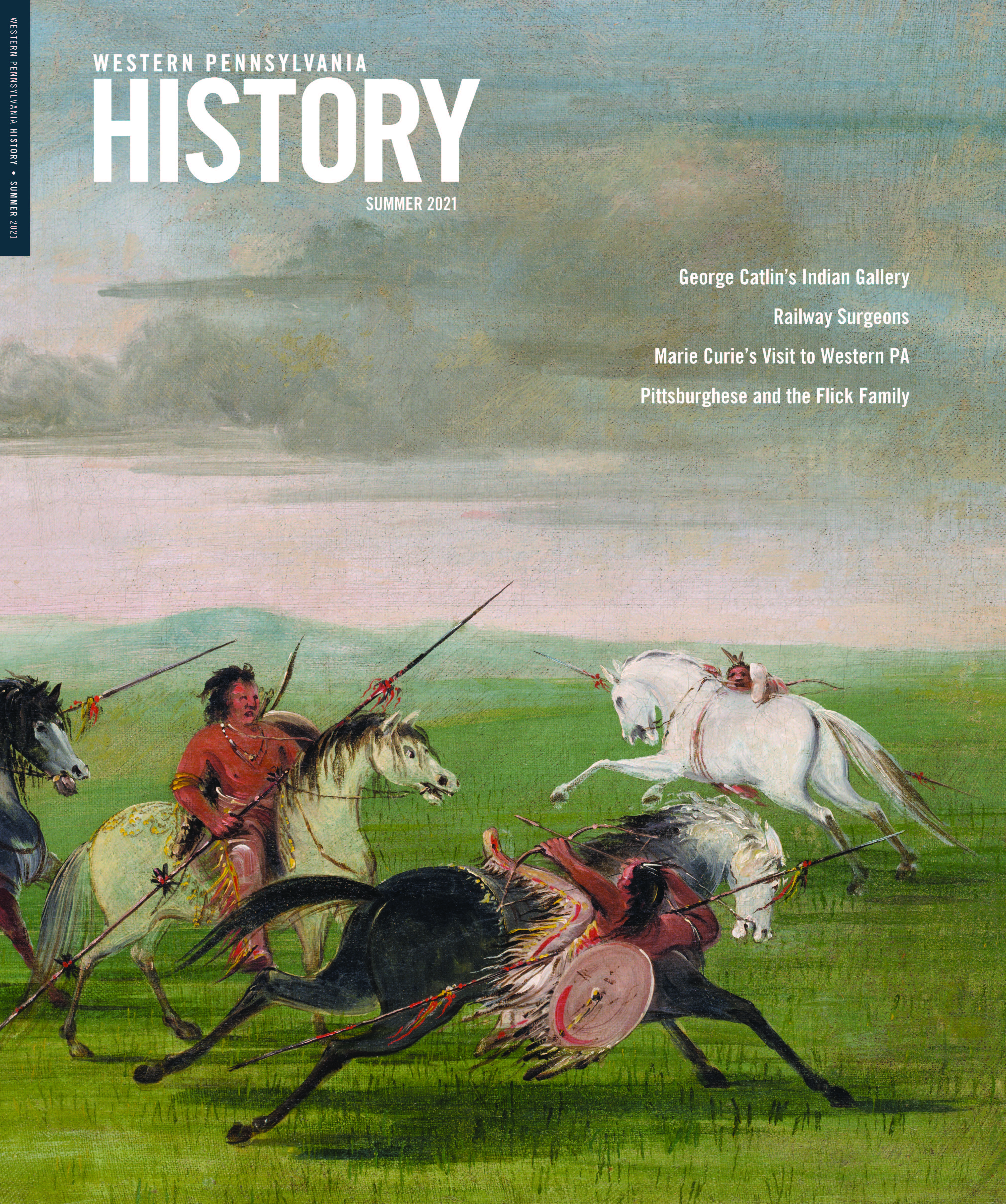 Magazine cover with painting of American Indians riding horses and wielding spears.